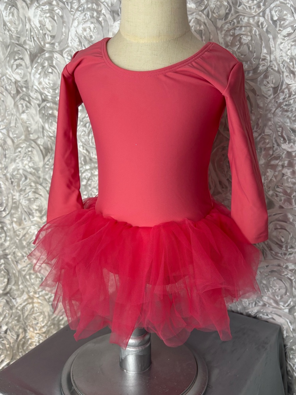 Girls' Coral Pink Long-Sleeve Tutu Dance Outfit